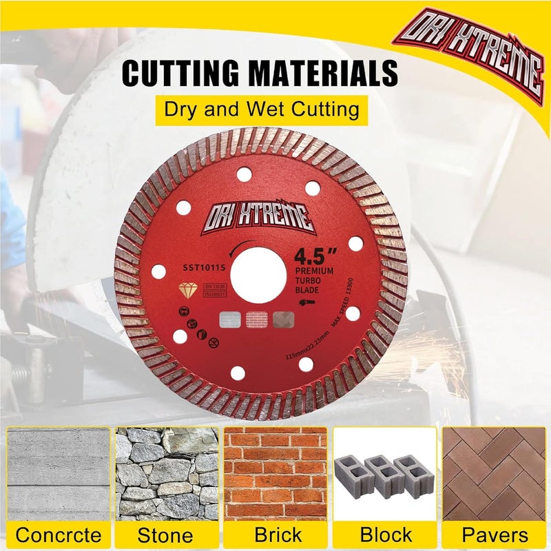 ORIXTREME 4 1/2 Inch Diamond Saw Blade 3Pcs, Turbo General Purpose Blade Dry/Wet Cutting Concrete, Masonry, Brick, Block,7/8"-5/8” Arbor - Image 4